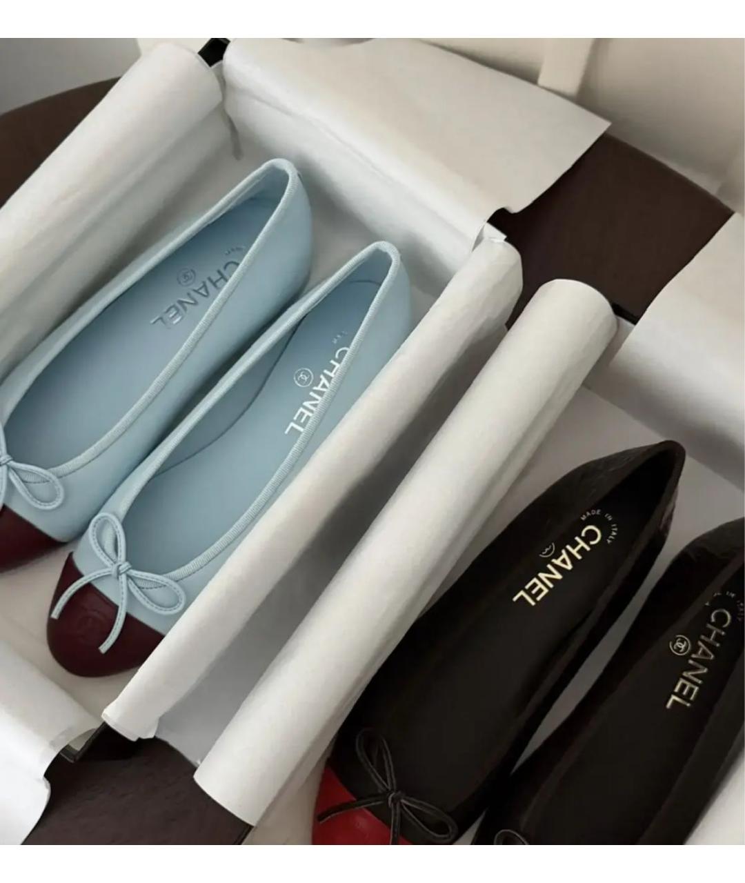 CHANEL Голубые кожаные балетки, фото 3