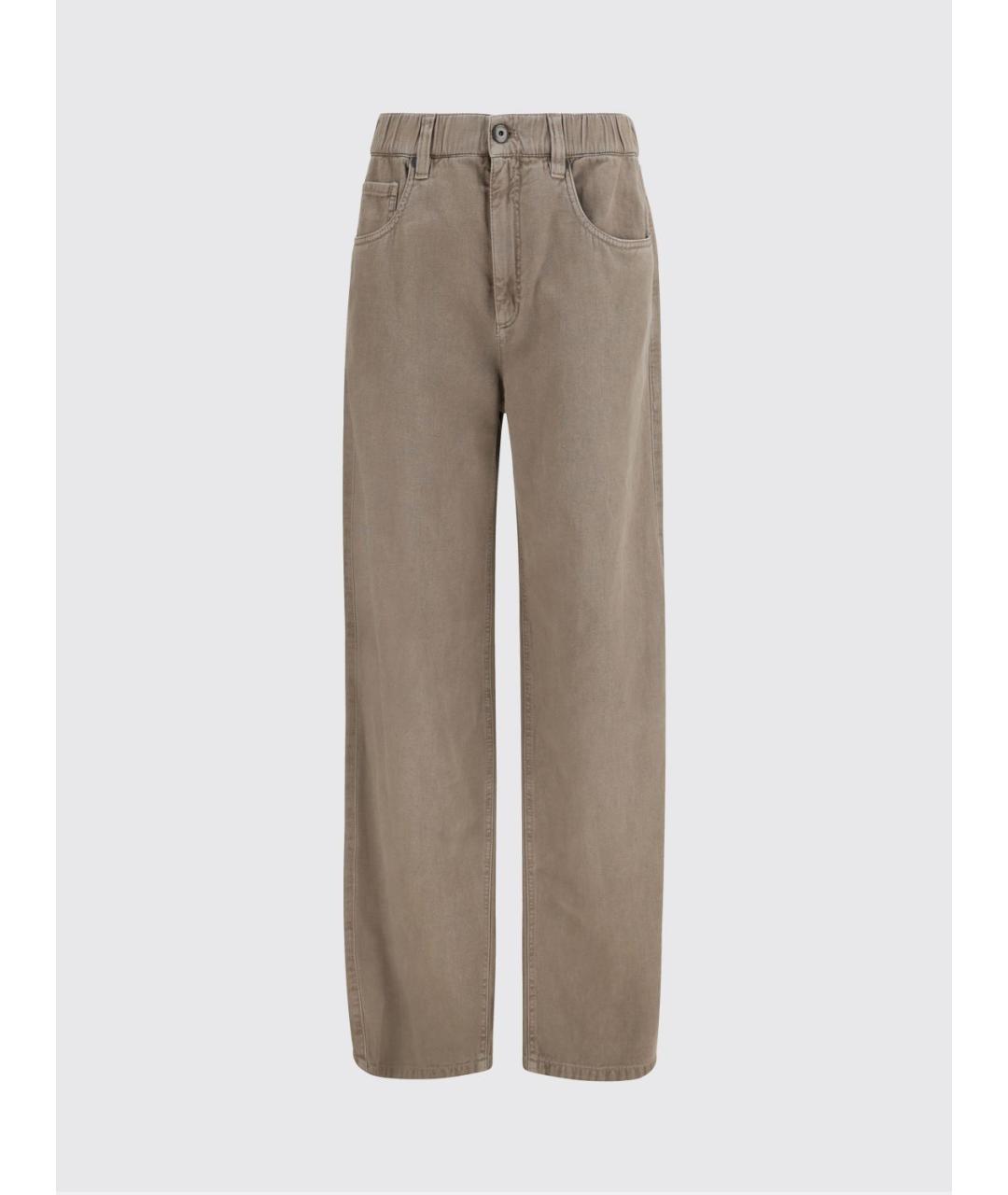 BRUNELLO CUCINELLI Коричневые хлопко-леновые прямые джинсы, фото 5