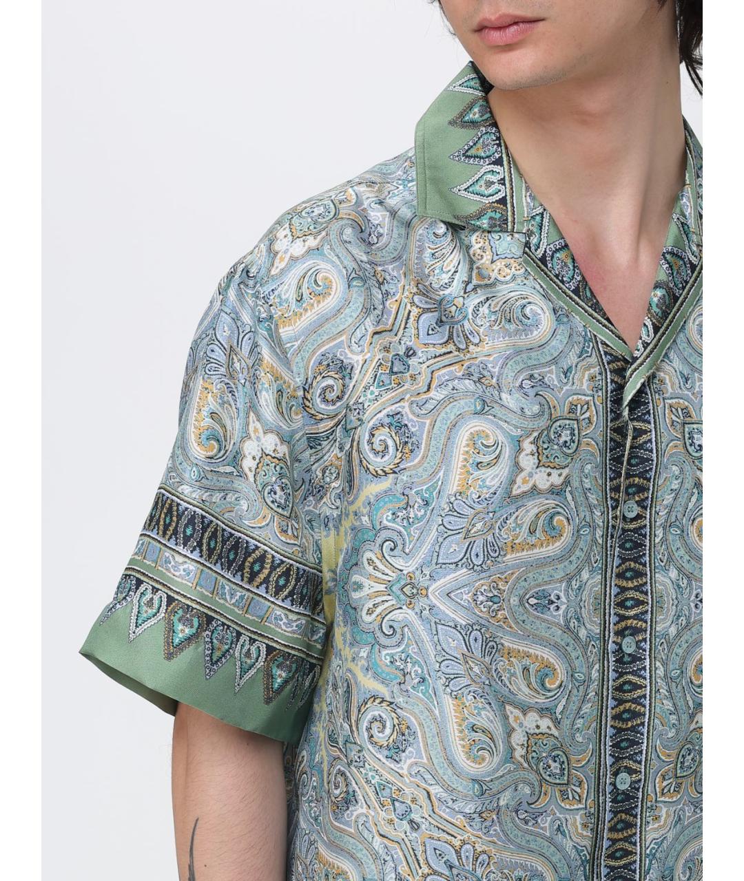 ETRO Зеленая шелковая кэжуал рубашка, фото 5