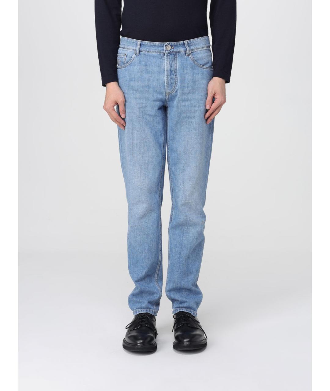 BRUNELLO CUCINELLI Голубые хлопковые прямые джинсы, фото 6