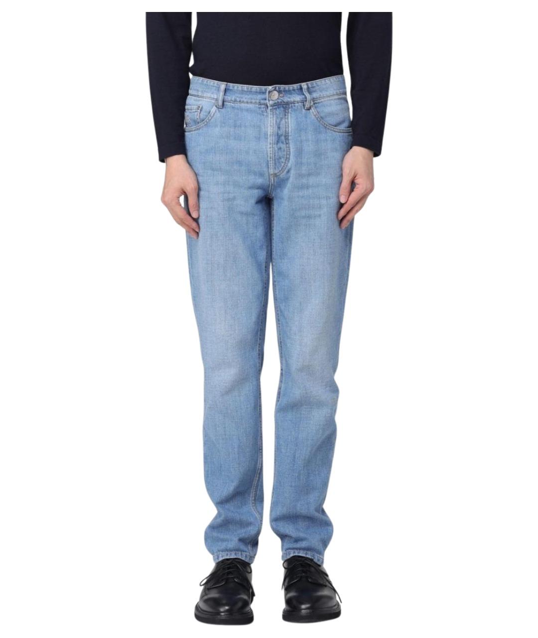 BRUNELLO CUCINELLI Голубые хлопковые прямые джинсы, фото 1