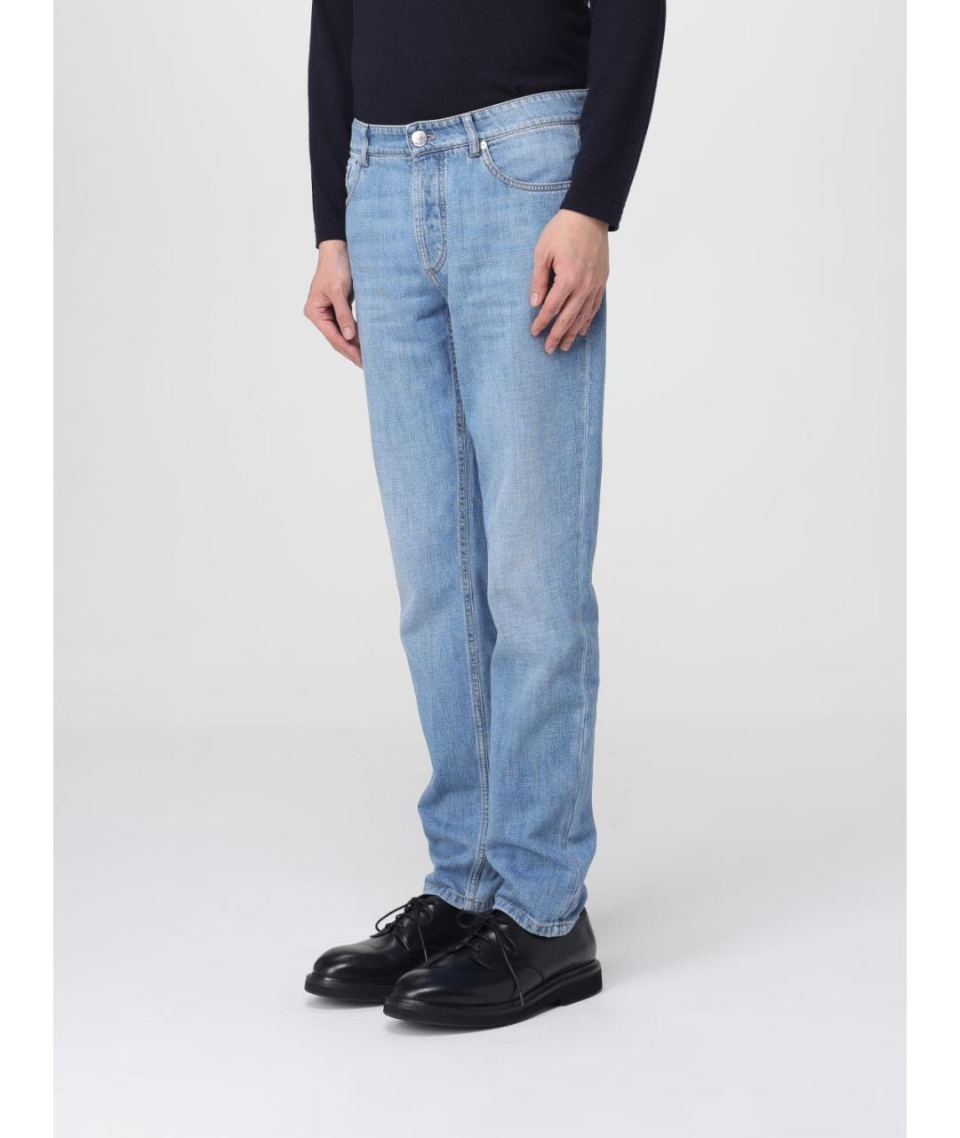 BRUNELLO CUCINELLI Голубые хлопковые прямые джинсы, фото 4