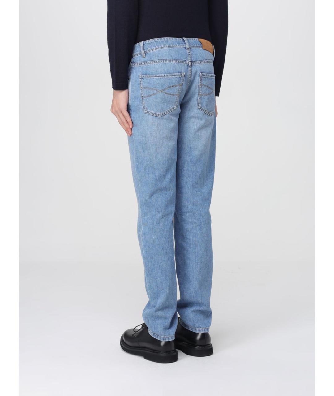 BRUNELLO CUCINELLI Голубые хлопковые прямые джинсы, фото 3