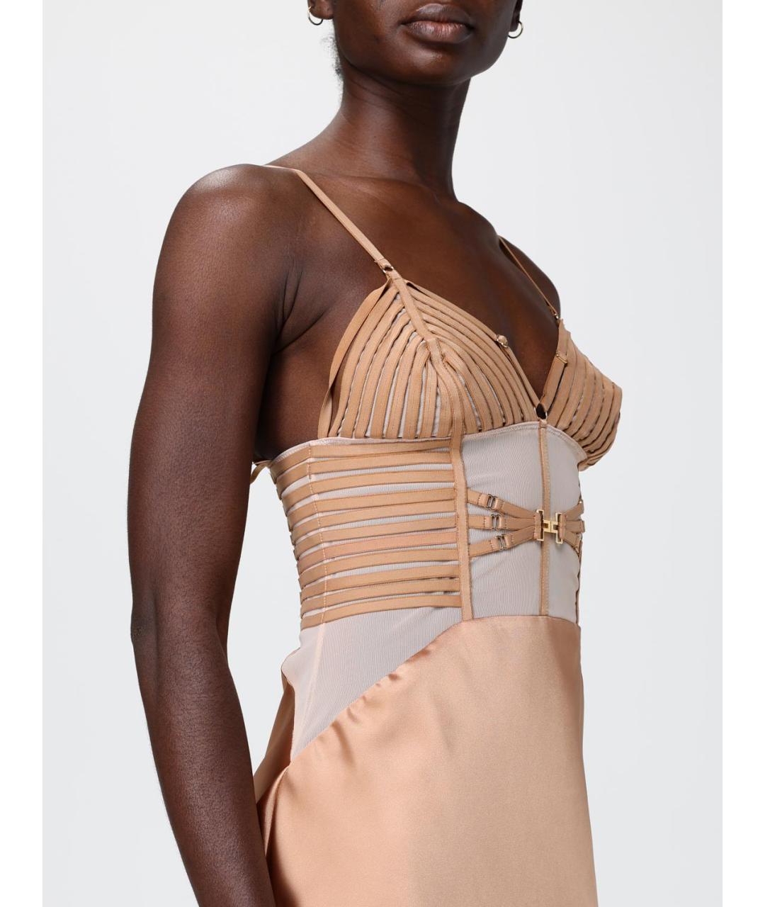 ELISABETTA FRANCHI Золотое полиэстеровое вечернее платье, фото 3