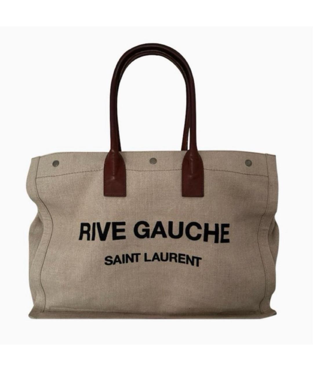 SAINT LAURENT Бежевая льняная сумка тоут, фото 2