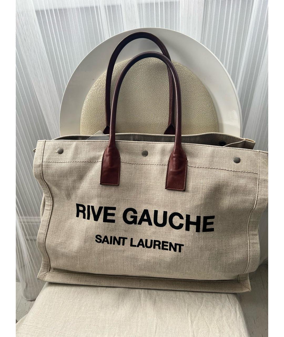 SAINT LAURENT Бежевая льняная сумка тоут, фото 8