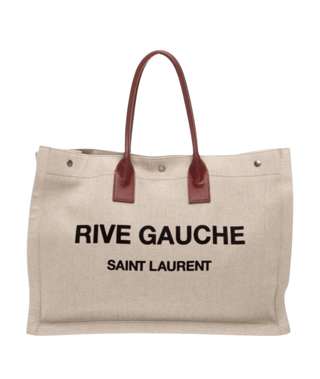 SAINT LAURENT Бежевая льняная сумка тоут, фото 1