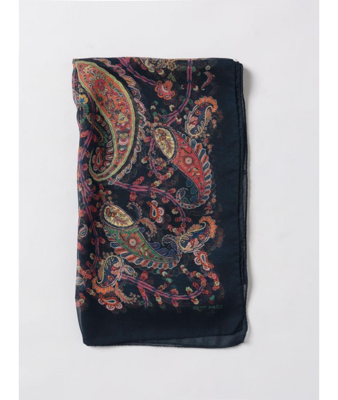 ETRO Темно-синий шелковый шарф, фото 5