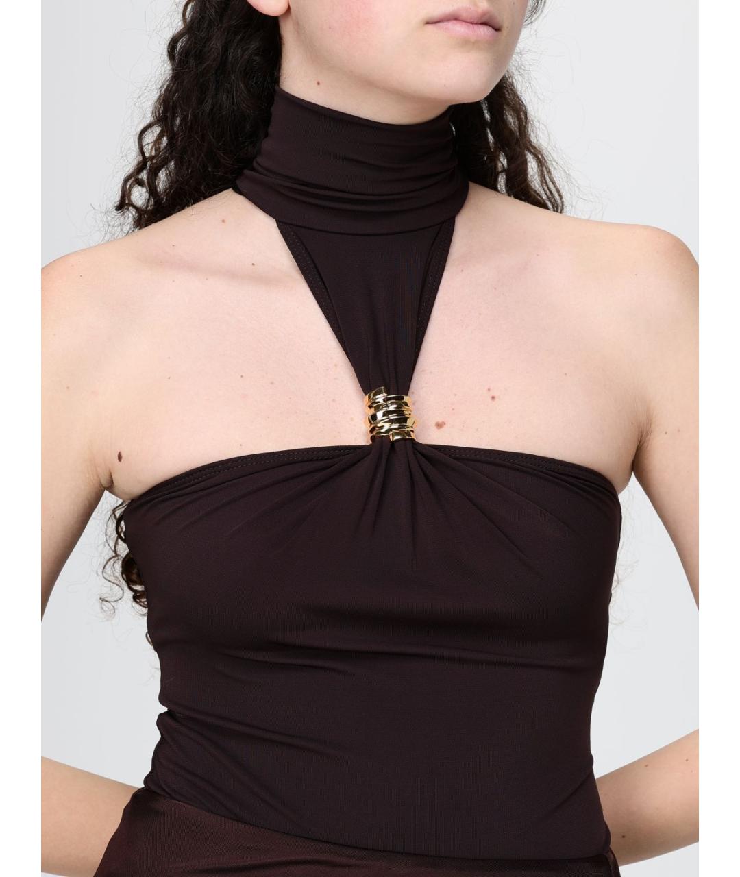 ELISABETTA FRANCHI Коричневая вискозная майка, фото 4