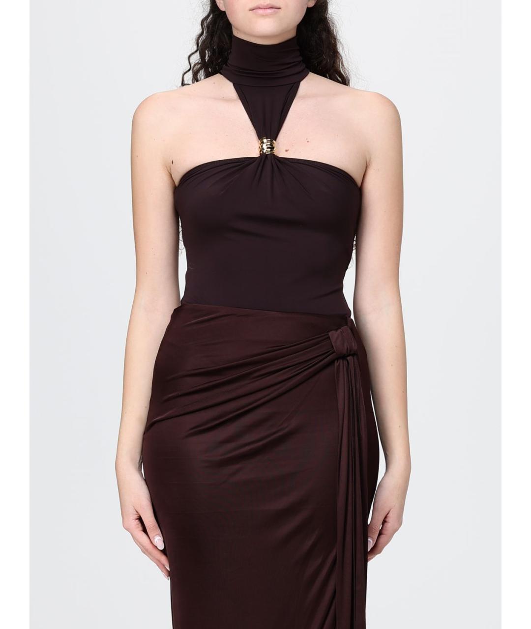 ELISABETTA FRANCHI Коричневая вискозная майка, фото 2