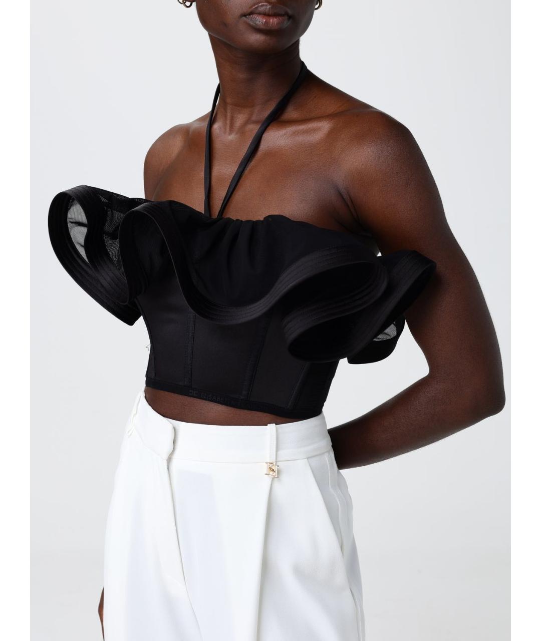 ELISABETTA FRANCHI Черная полиамидовая блузы, фото 3