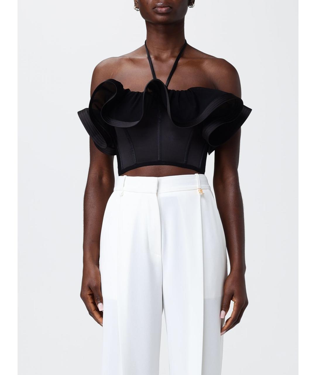 ELISABETTA FRANCHI Черная полиамидовая блузы, фото 4