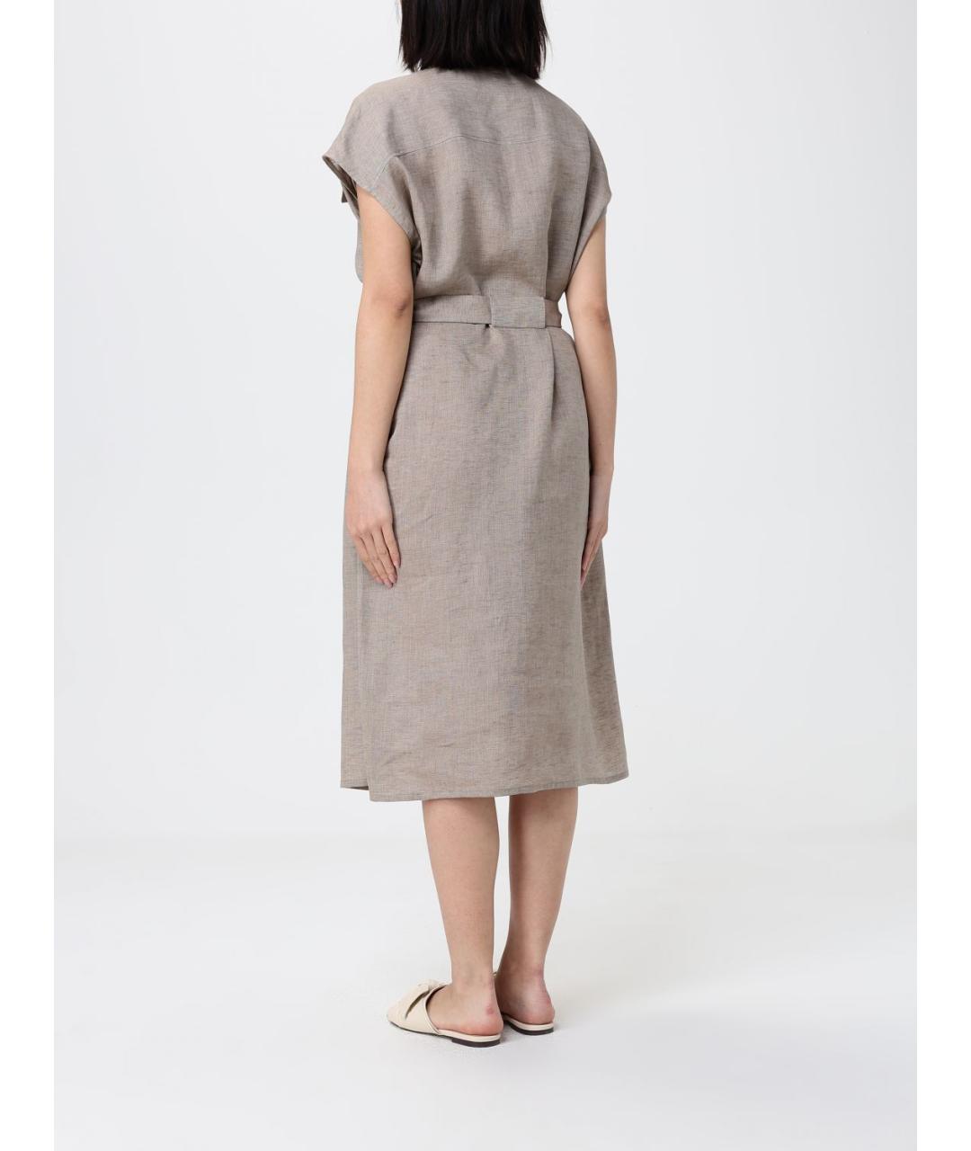 FABIANA FILIPPI Бежевое льняное повседневное платье, фото 2