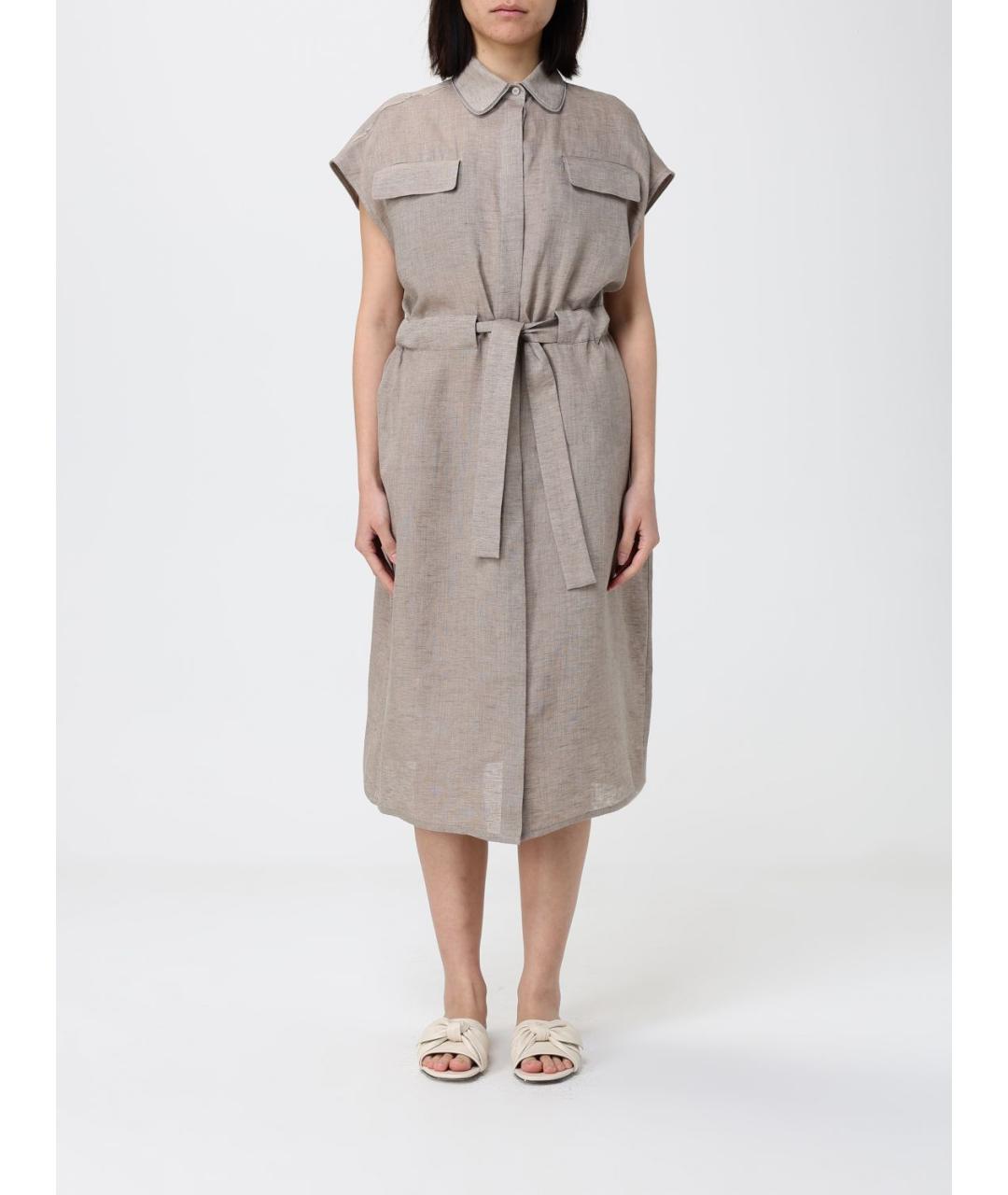 FABIANA FILIPPI Бежевое льняное повседневное платье, фото 4