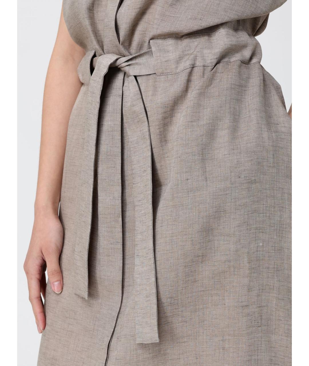 FABIANA FILIPPI Бежевое льняное повседневное платье, фото 3
