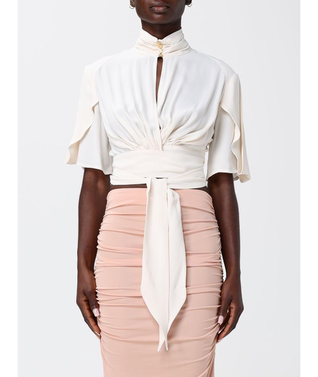 ELISABETTA FRANCHI Бежевая вискозная блузы, фото 4