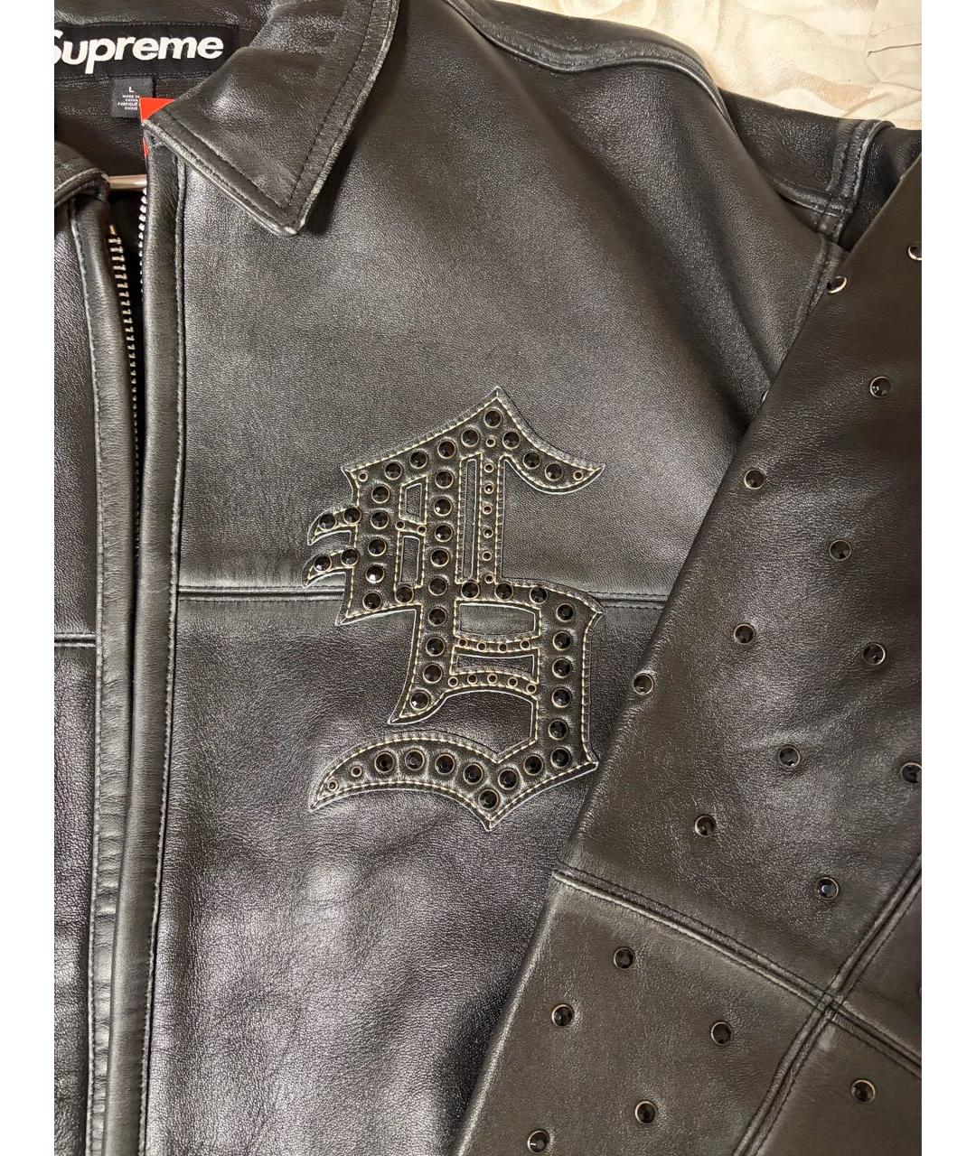 SUPREME Черная кожаная куртка, фото 6
