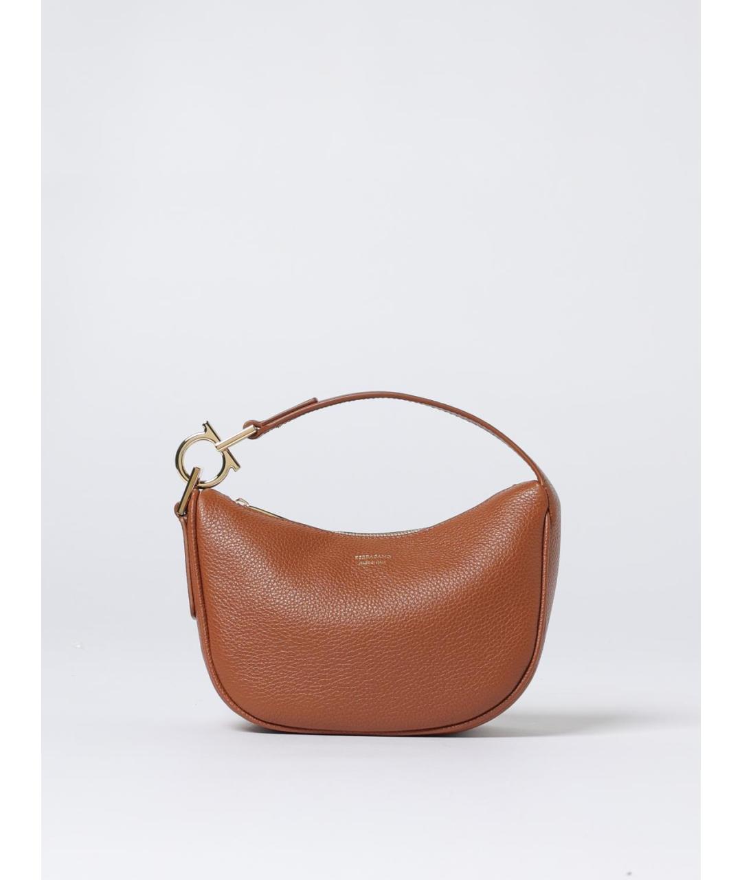 FERRAGAMO Коричневая кожаная сумка с короткими ручками, фото 5