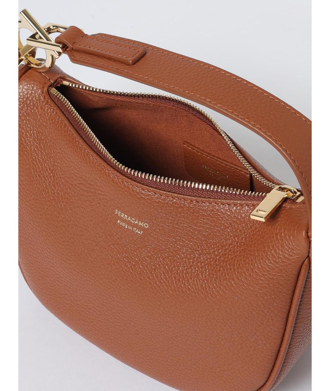 FERRAGAMO Коричневая кожаная сумка с короткими ручками, фото 4