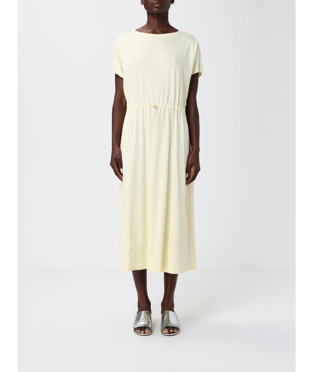 FABIANA FILIPPI Желтое хлопко-эластановое повседневное платье, фото 4