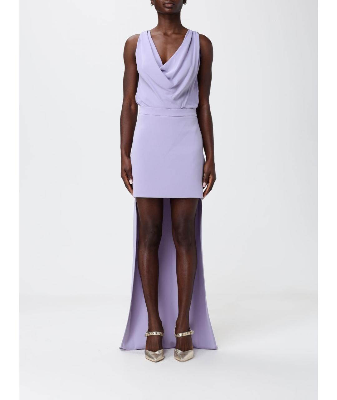 ELISABETTA FRANCHI Фиолетовое вискозное коктейльное платье, фото 4