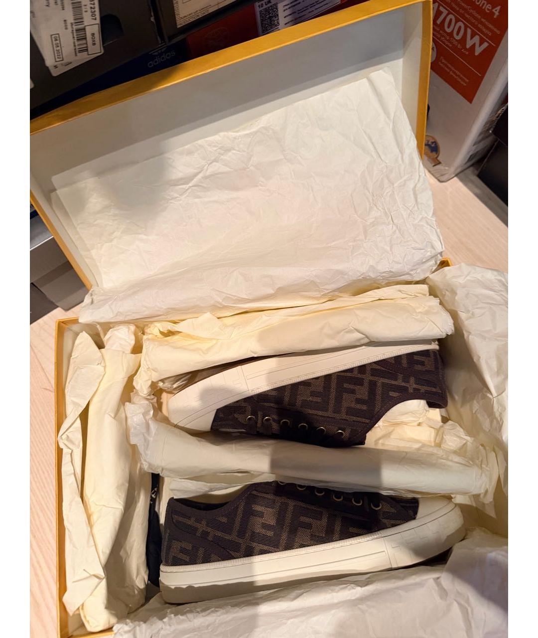 FENDI Коричневые текстильные кеды, фото 5