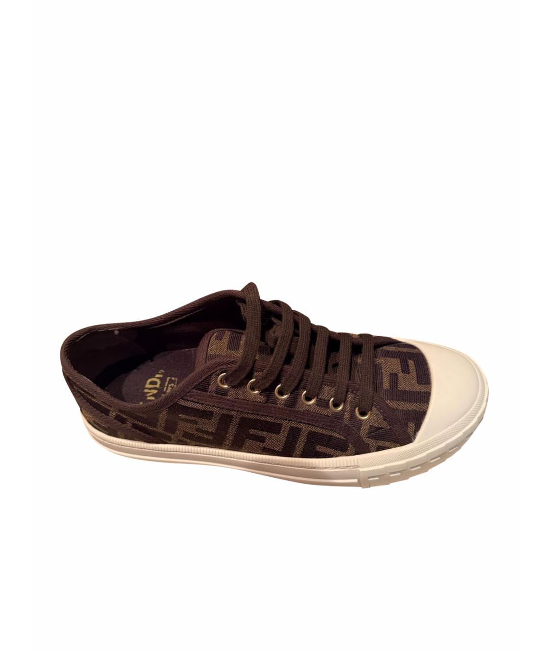 FENDI Коричневые текстильные кеды, фото 1