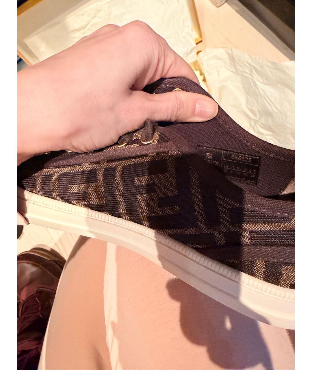 FENDI Коричневые текстильные кеды, фото 6