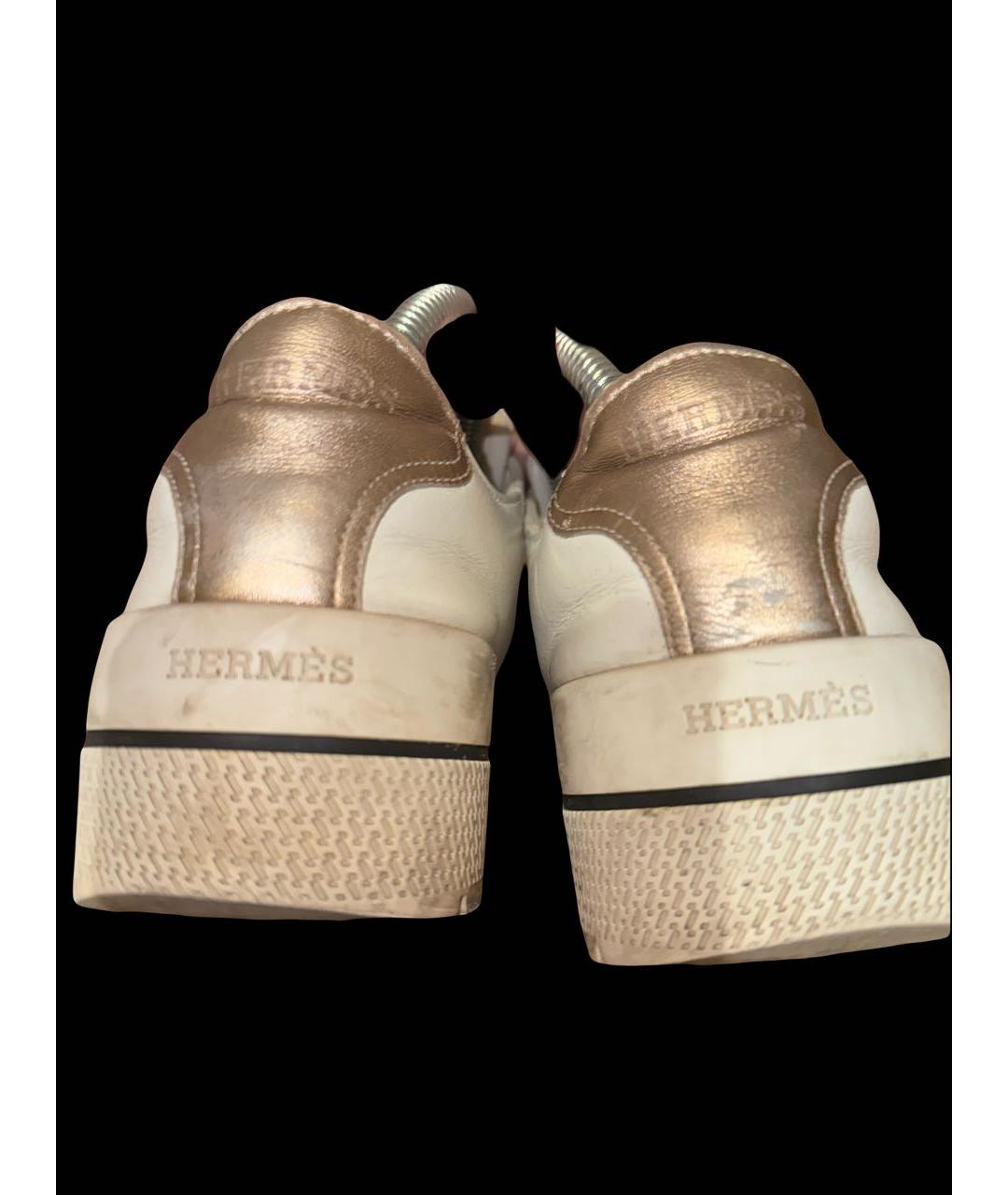 HERMES Белые кожаные кроссовки, фото 5