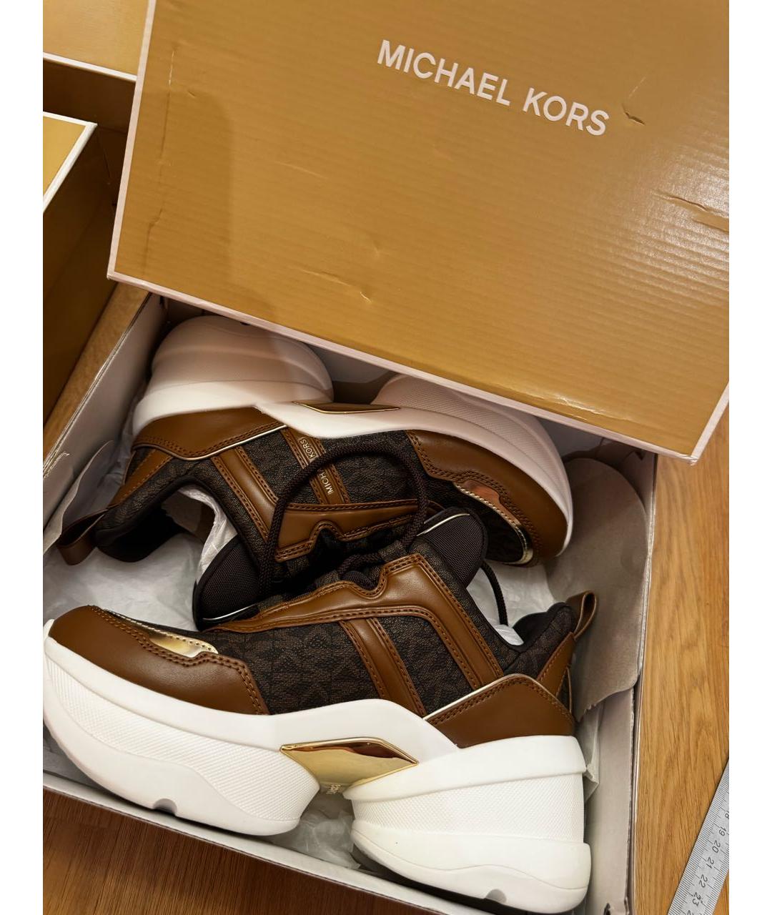 MICHAEL KORS Коричневые кожаные кроссовки, фото 3