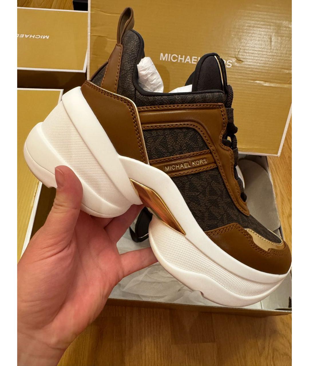 MICHAEL KORS Коричневые кожаные кроссовки, фото 8