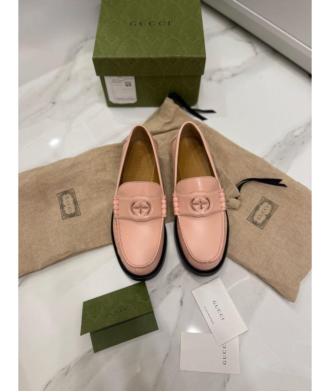 GUCCI Коралловые кожаные лоферы, фото 3
