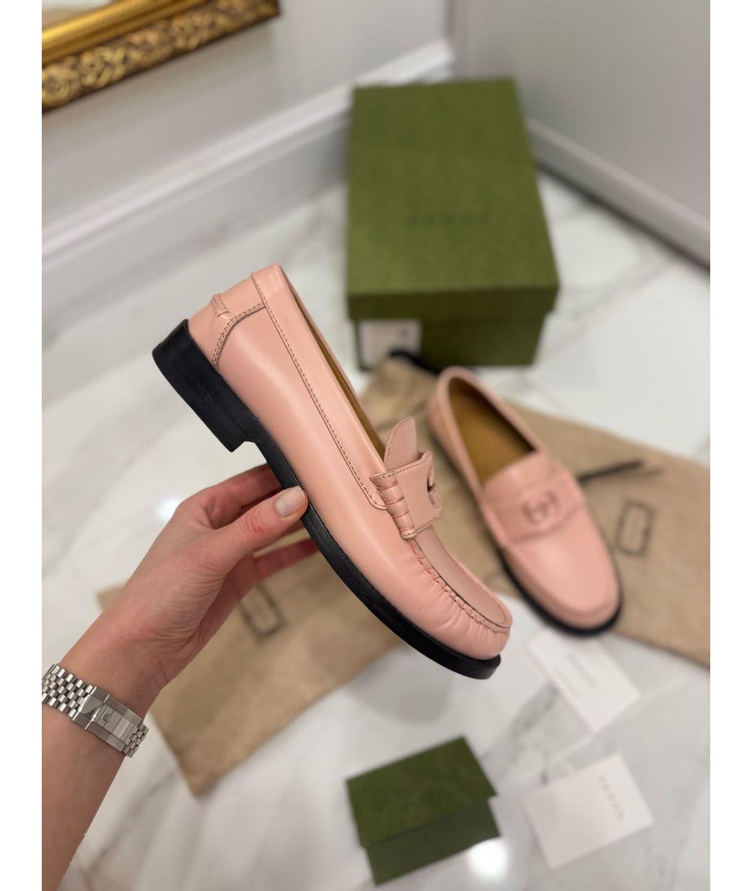 GUCCI Коралловые кожаные лоферы, фото 9