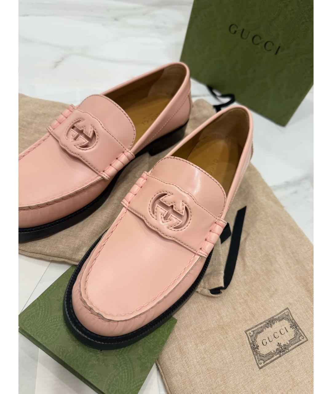 GUCCI Коралловые кожаные лоферы, фото 5