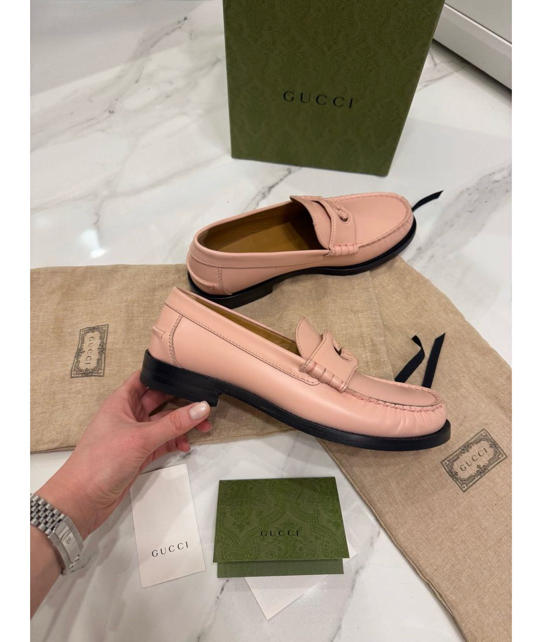 GUCCI Коралловые кожаные лоферы, фото 6