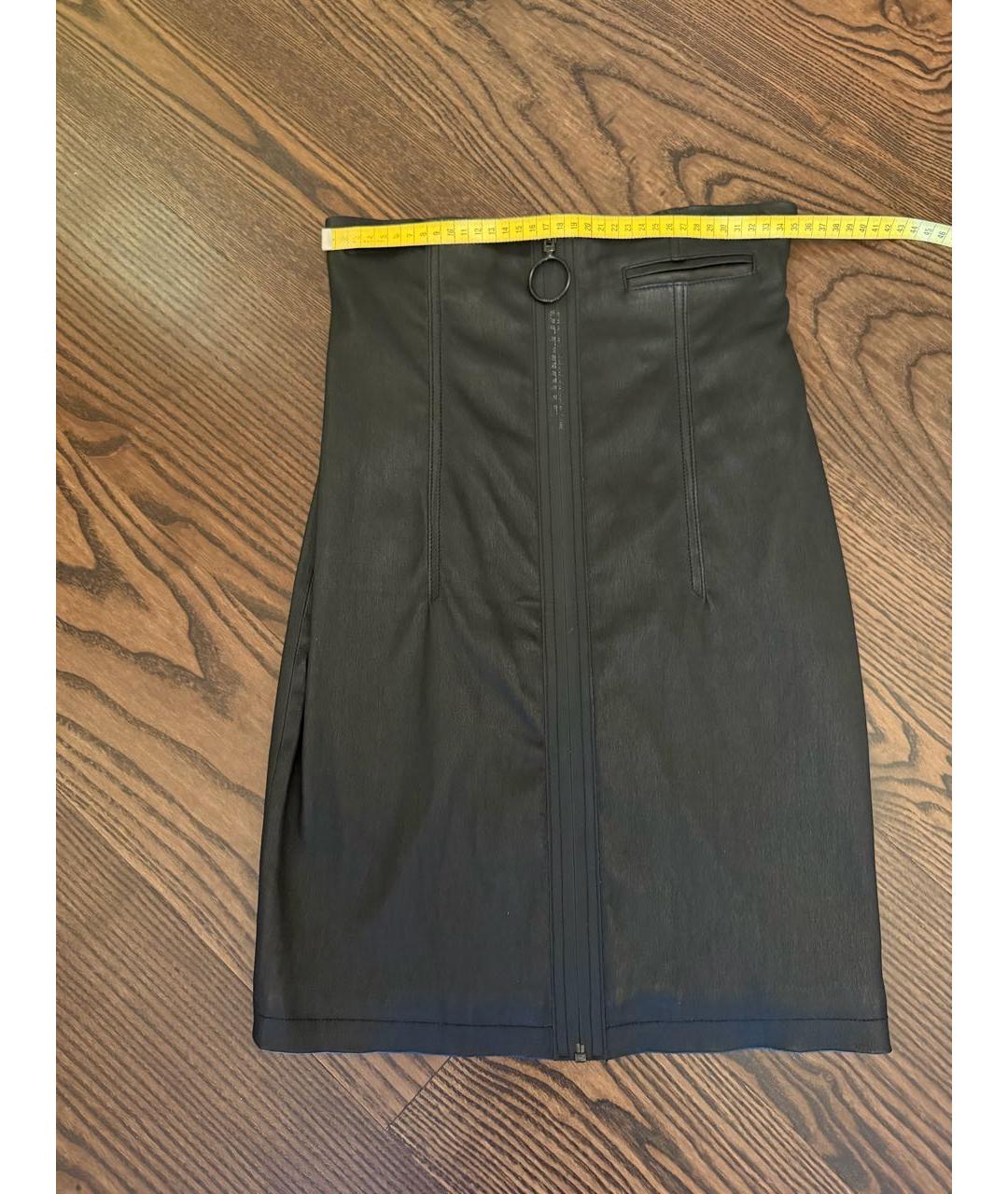 OFF-WHITE Черная кожаная юбка миди, фото 5