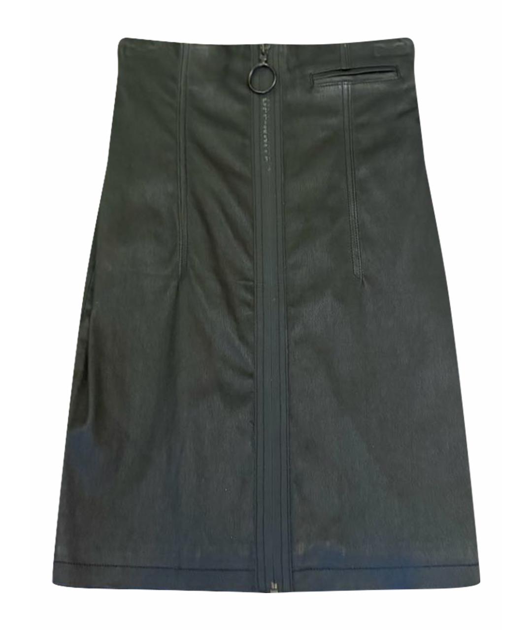 OFF-WHITE Черная кожаная юбка миди, фото 1