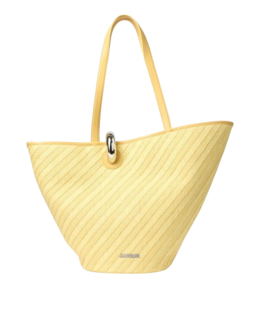 JACQUEMUS Желтая жаккардовая сумка тоут, фото 1