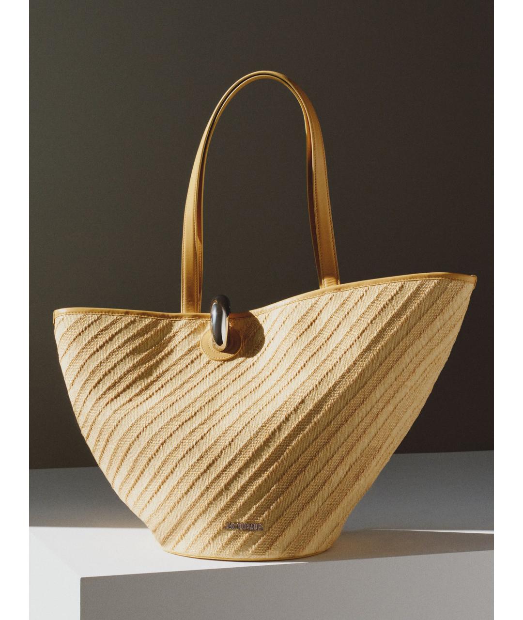 JACQUEMUS Желтая жаккардовая сумка тоут, фото 3