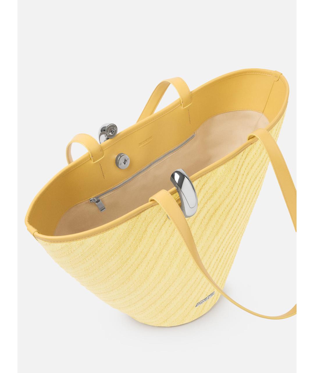 JACQUEMUS Желтая жаккардовая сумка тоут, фото 5