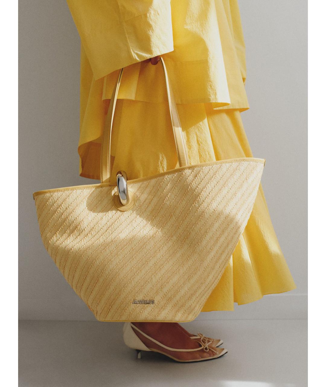 JACQUEMUS Желтая жаккардовая сумка тоут, фото 2
