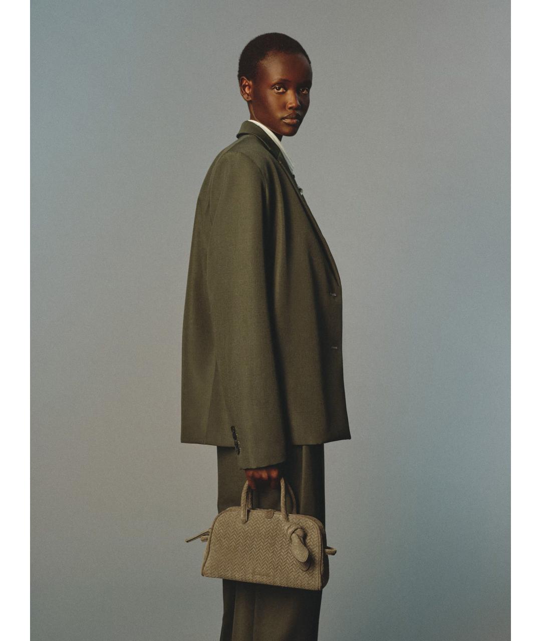 JACQUEMUS Зеленая замшевая сумка тоут, фото 2