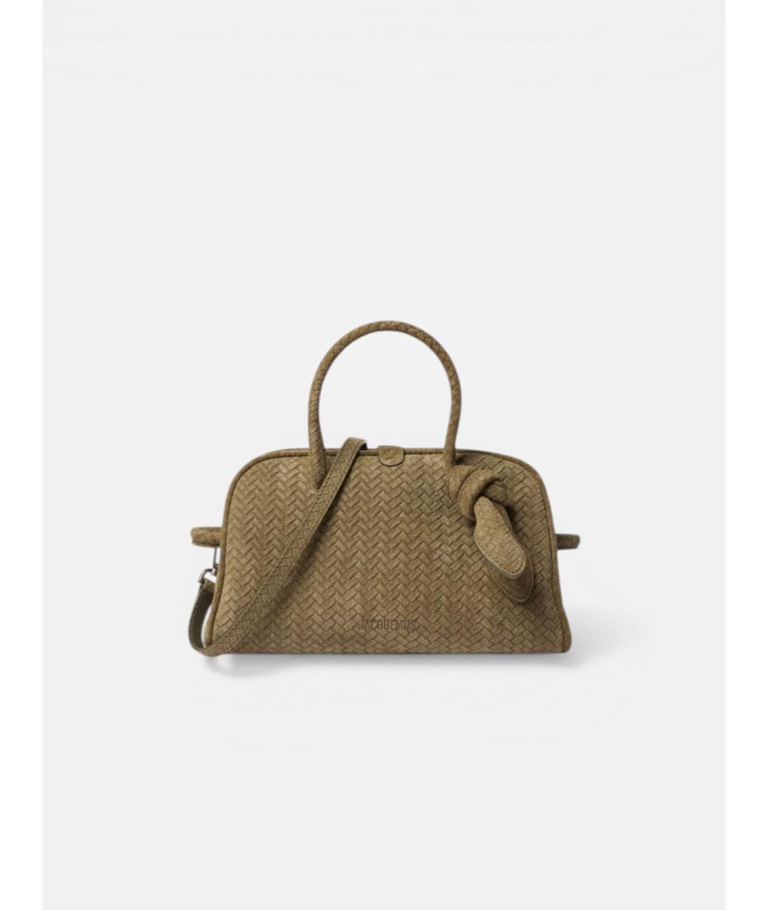 JACQUEMUS Зеленая замшевая сумка тоут, фото 6