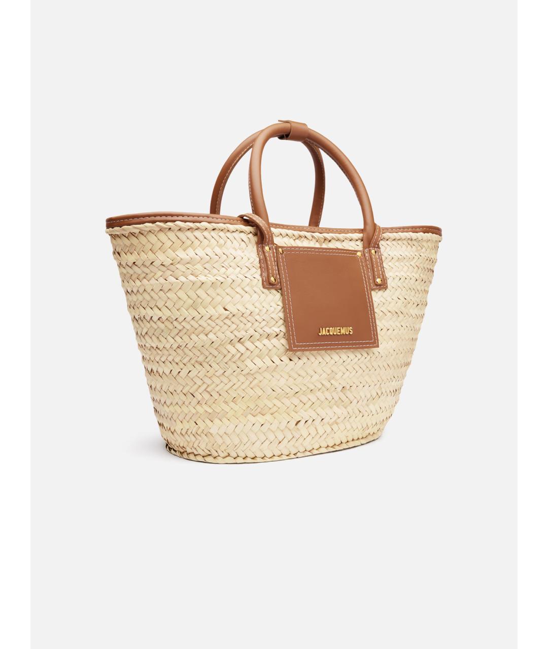 JACQUEMUS Бежевая пелетеная сумка тоут, фото 3