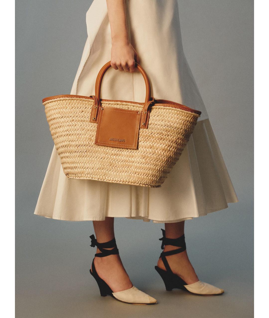 JACQUEMUS Бежевая пелетеная сумка тоут, фото 2