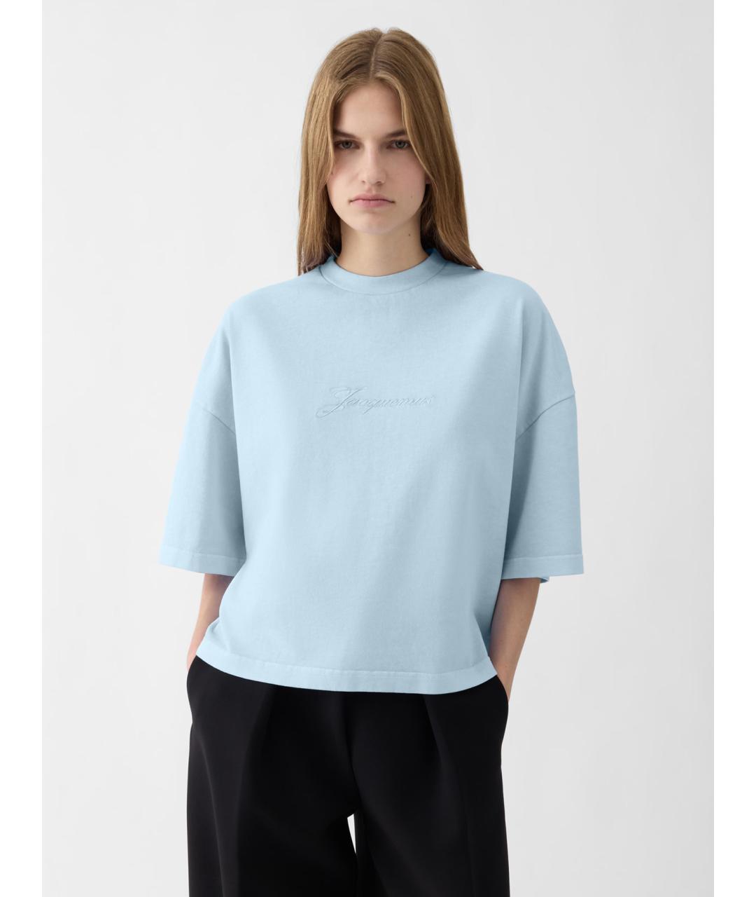 JACQUEMUS Голубая хлопковая футболка, фото 2