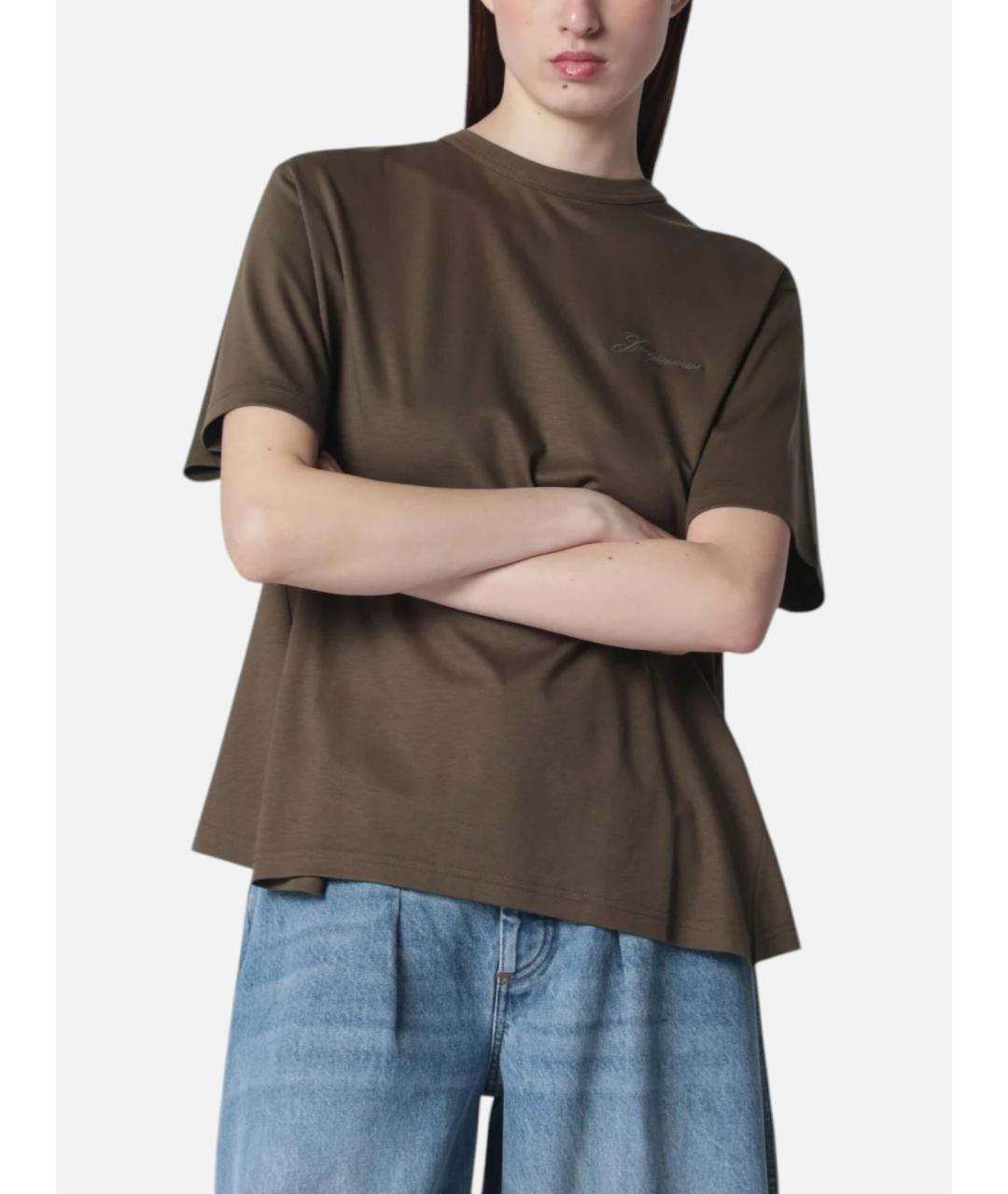 JACQUEMUS Хаки хлопковая футболка, фото 2