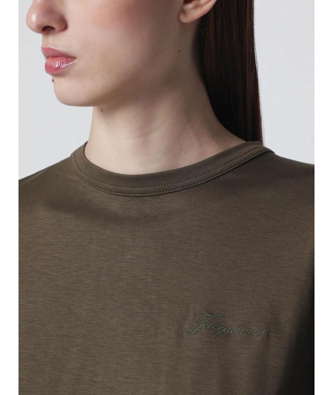 JACQUEMUS Хаки хлопковая футболка, фото 4