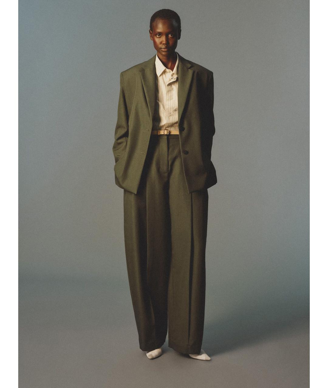 JACQUEMUS Зеленые шерстяные брюки широкие, фото 6