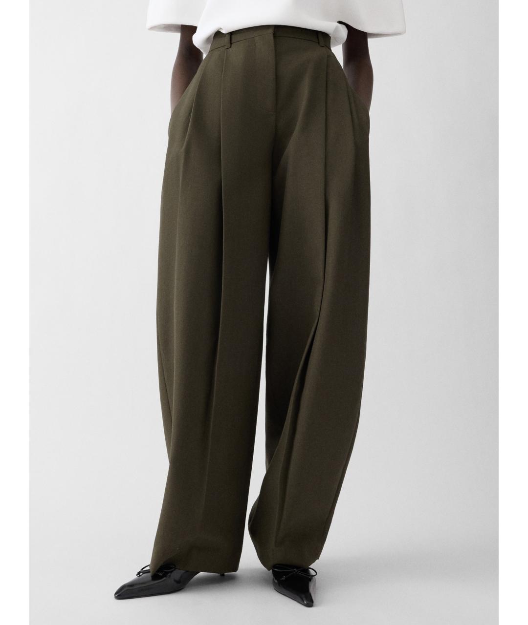 JACQUEMUS Зеленые шерстяные брюки широкие, фото 3